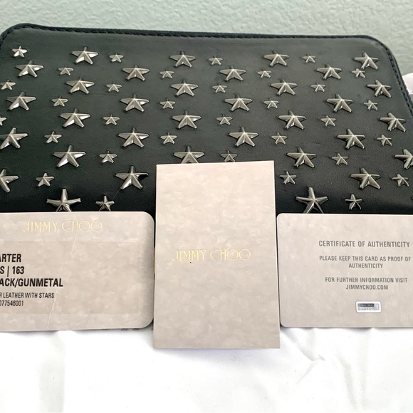 Jimmy Choo Carter BLS Biker Leather Star Studded Clutch Unisex - Picture 11 of 12